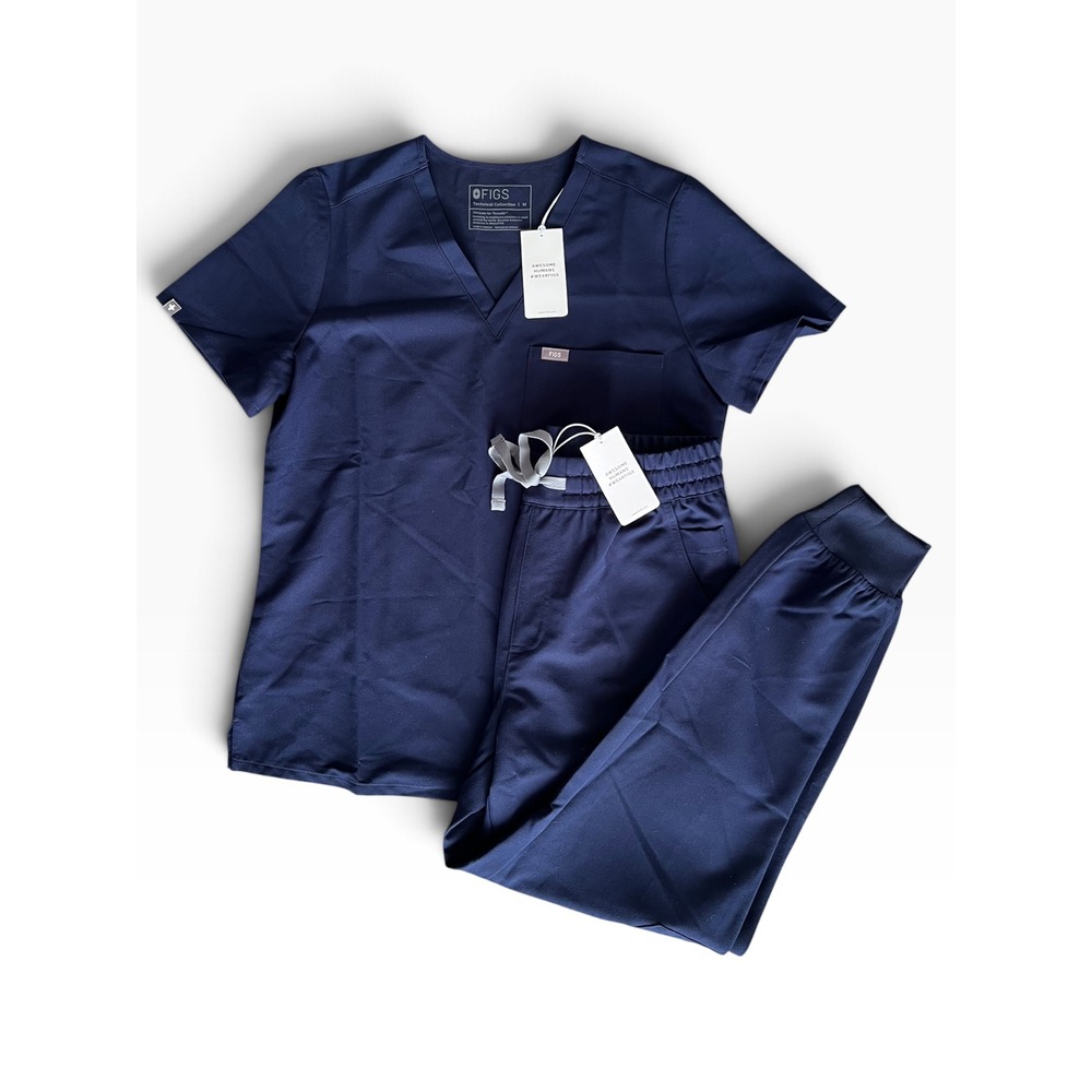Figs Navy Scrub Set Catarina Top and High Waisted Relaxed Jogger Pants Medium